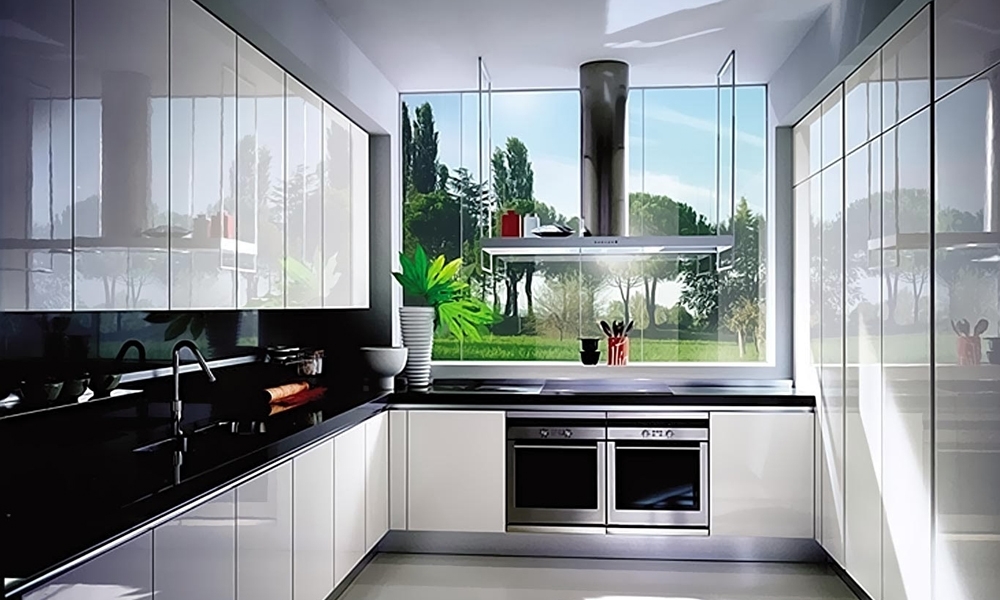 Tủ bếp Acrylic màu trắng gương bóng kính Mẫu 063