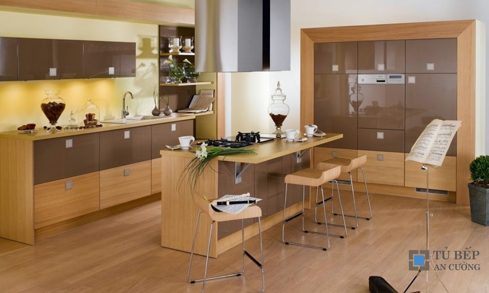 Tủ bếp chung cư hiện đại chữ I Mẫu 055