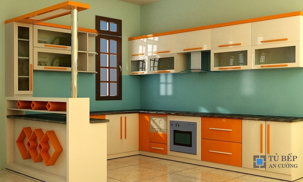 Tủ bếp hiện đại có quầy bar đẹp Mẫu 061