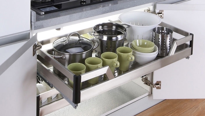 Kệ ngăn kéo đựng xoong nồi NewEra cánh mở, inox hộp 304