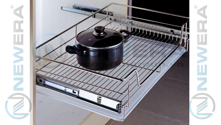 Kệ ngăn kéo đựng xoong nồi NewEra cánh mở có khay hứng nước