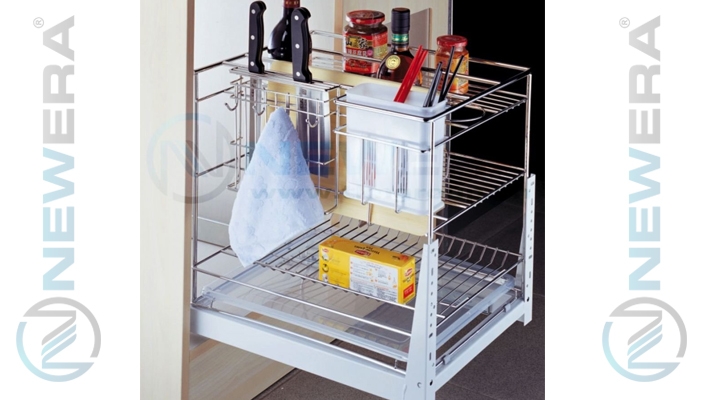 Giá kệ dao thớt, chai lọ, gia vị, rộng 300mm, có khay hứng nước
