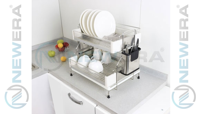 Giá để bát đĩa inox 2 tầng NewEra để trên bàn bếp