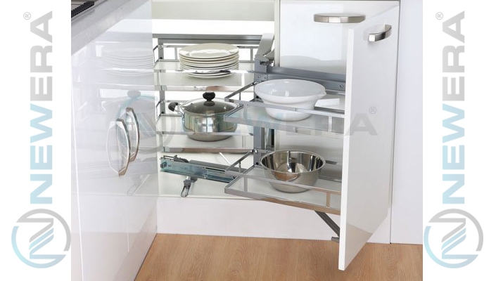 Kệ góc xoay liên hoàn giảm chấn NewEra đáy melamine dùng cho tủ góc