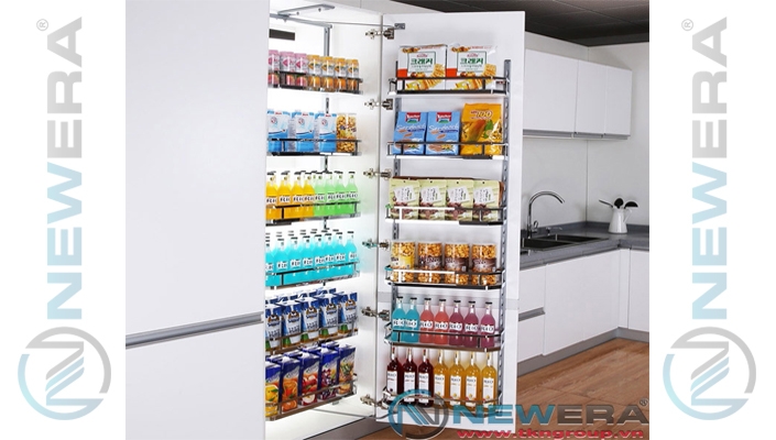 Tủ đồ khô NewEra 6 tầng đáy melamine cánh mở 12 rổ hộp 450mm