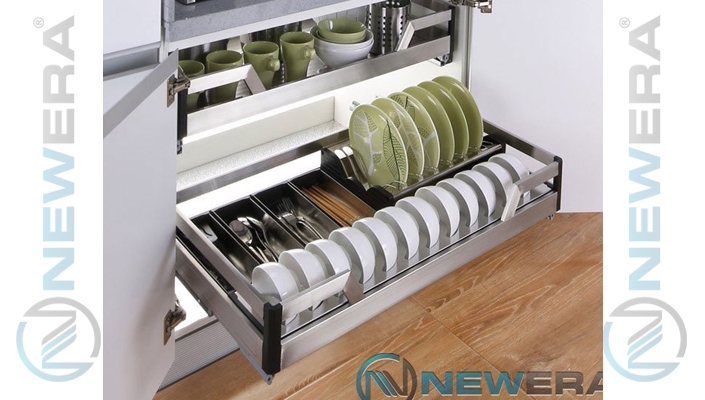 Kệ ngăn kéo đựng bát đũa cánh mở, inox hộp 304, giảm chấn