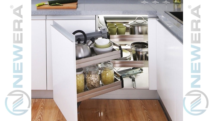 Kệ góc xoay liên hoàn mở phải giảm chấn inox hộp 304