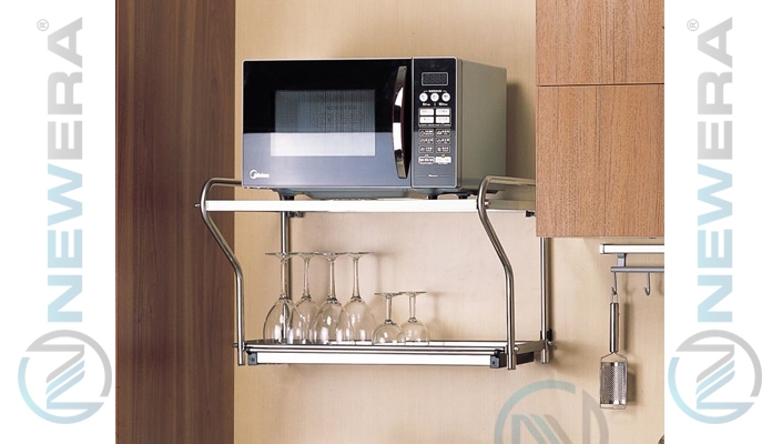 Giá để lò vi sóng, cốc chén inox 2 tầng NewEra rộng 600mm