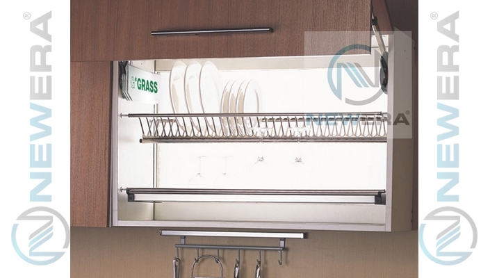 Giá treo úp bát đĩa NewEra inox 2 tầng tủ trên rộng 800mm
